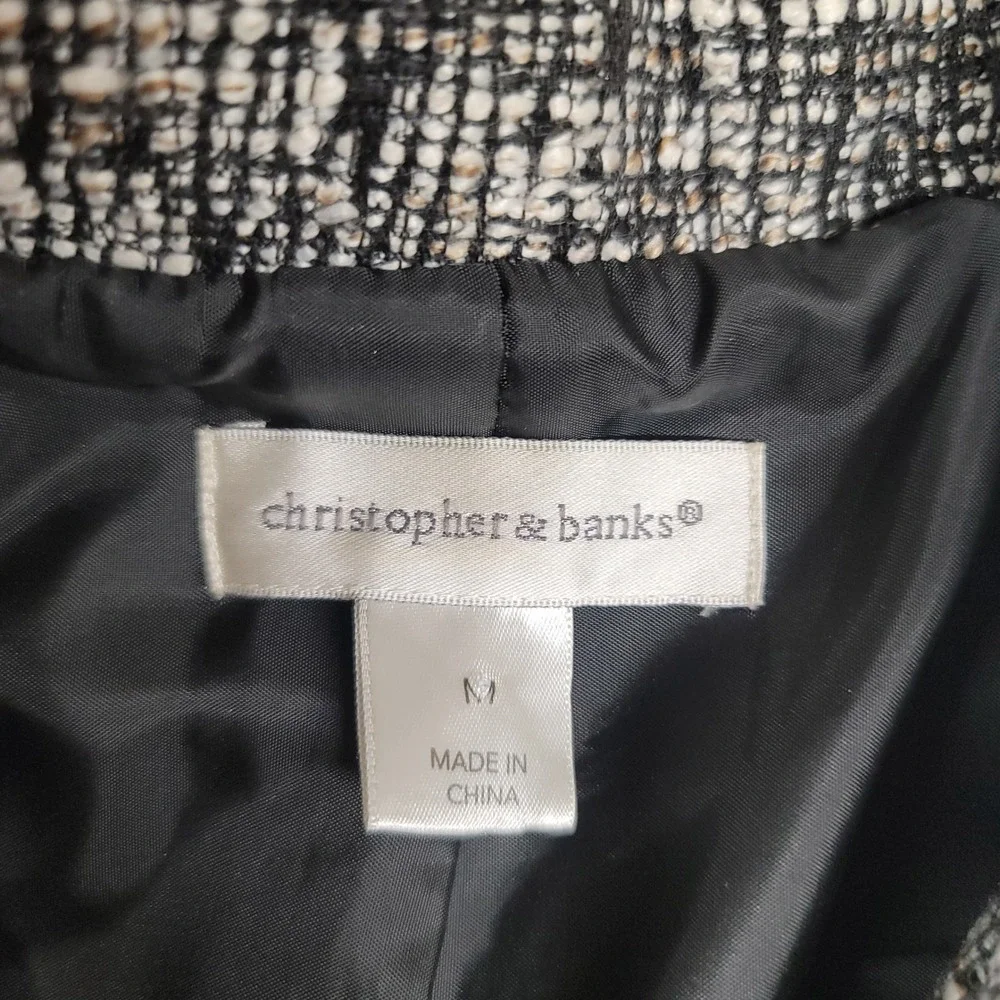 Christopher & Banks Blazer Jacket Black White‎ Tweed Career Business Women's